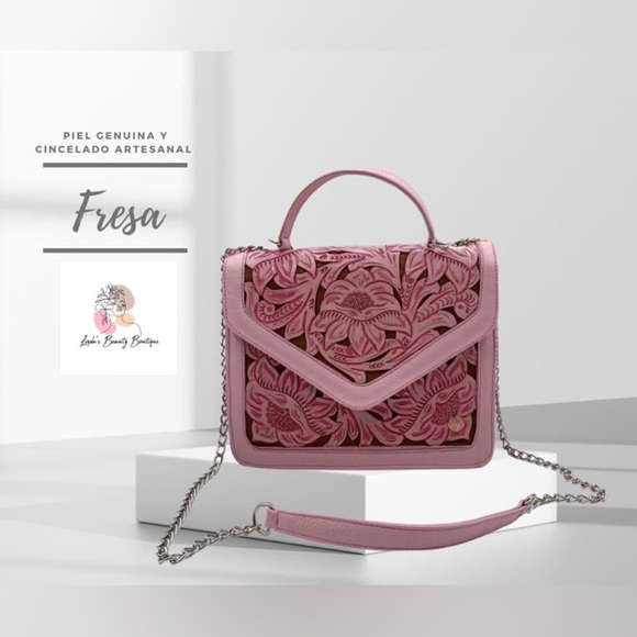 Fresa Tooled Leather Bag Pink Handbag Crossbody (B) - Picture 1 of 7